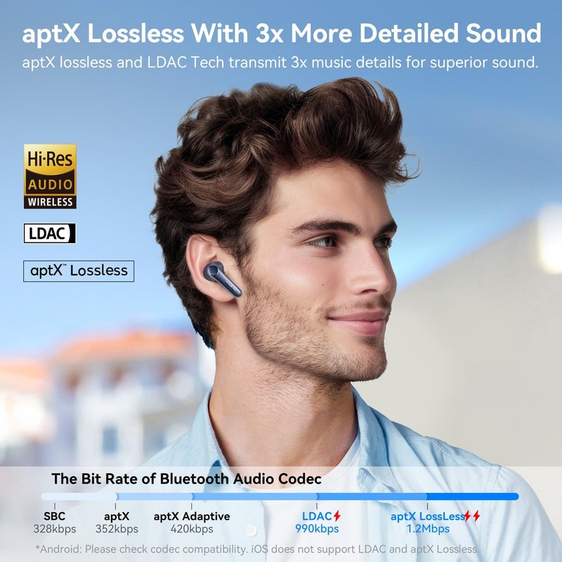 EarFun سماعات أذن لاسلكية Air Pro 4 مع تقنية إلغاء الضوضاء الهجينة التكيفية، صوت Qualcomm Snapdragon، aptX Lossless، 6 ميكروفونات AI CVC 8.0 للمكالمات، صوت عالي الدقة LDAC، 52 ساعة من وقت التشغيل، بلوتوث 5.4 (أزرق ملكي) - Image 4